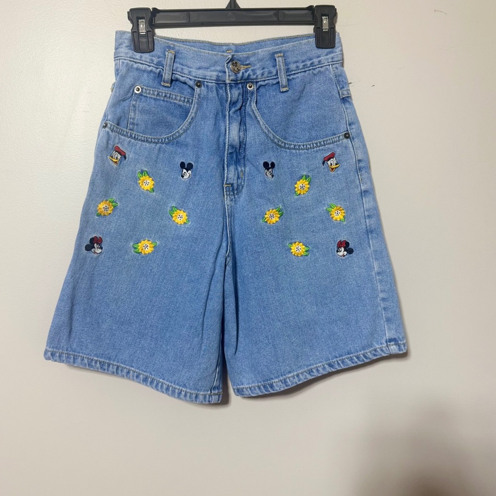 Embroidered Light Blue Jean Shorts